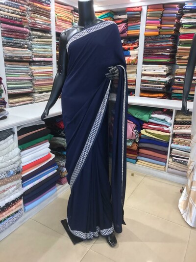 NAVY BLUE  colour silk sarri with brocket blouses